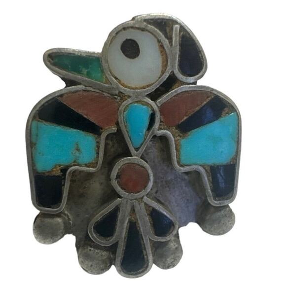 Vintage Jewelry - Vintage Sterling Artist Signed Native American Zuni Thunderbird Pin